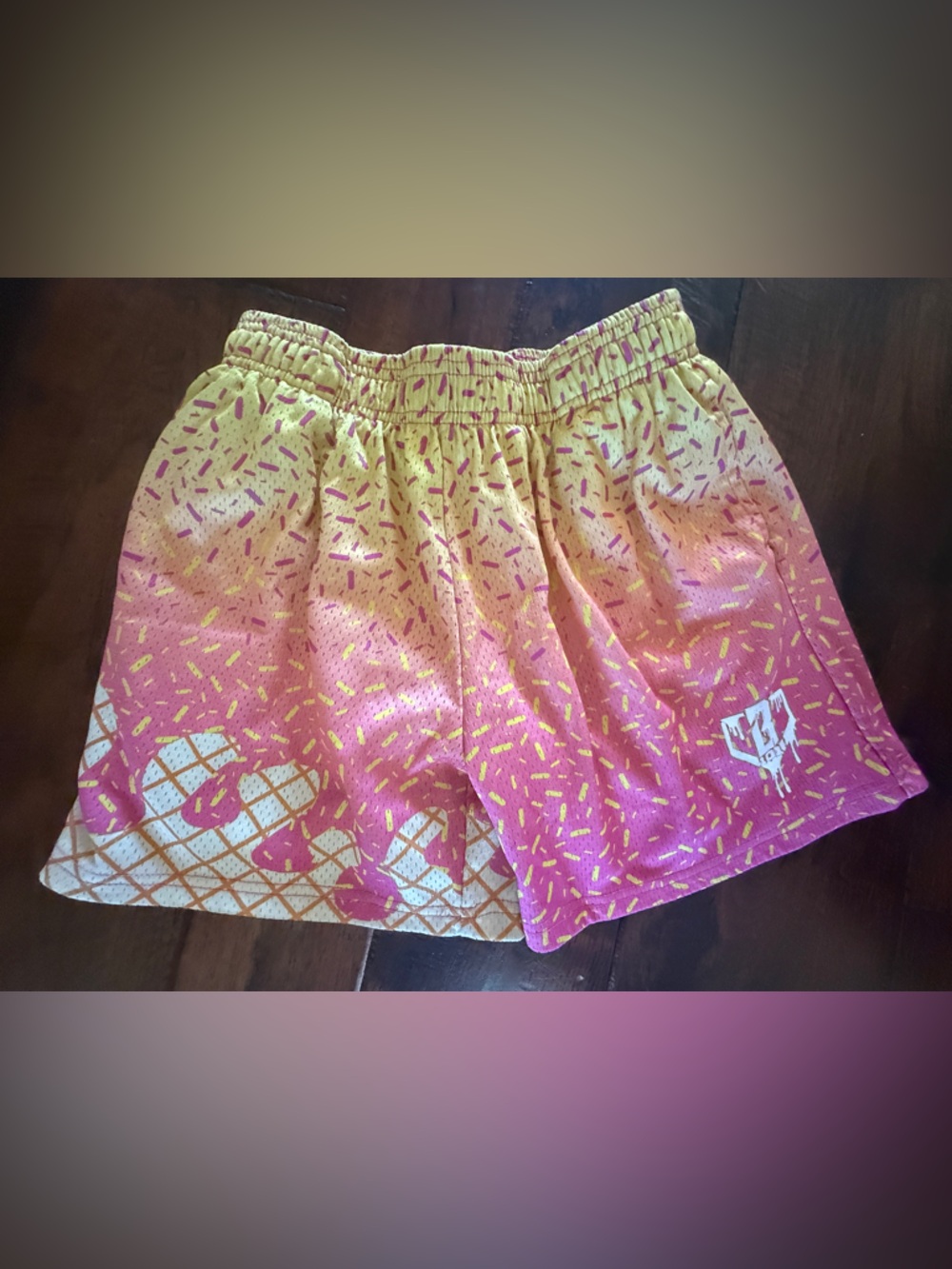 Kids Gradient Pink & Yellow Ice Cream Print Shorts